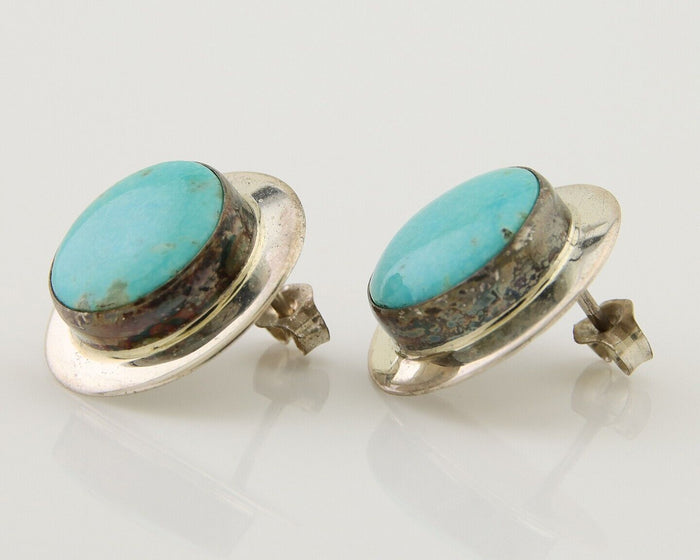 Navajo Earrings 925 Silver Blue Turquoise Native American Artist C.80's