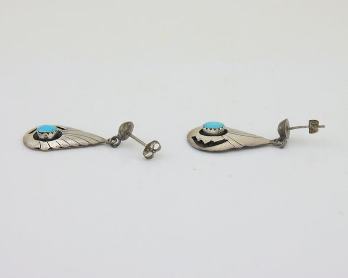 Navajo Earrings 925 Silver Blue Turquoise Native American Artist C.80's