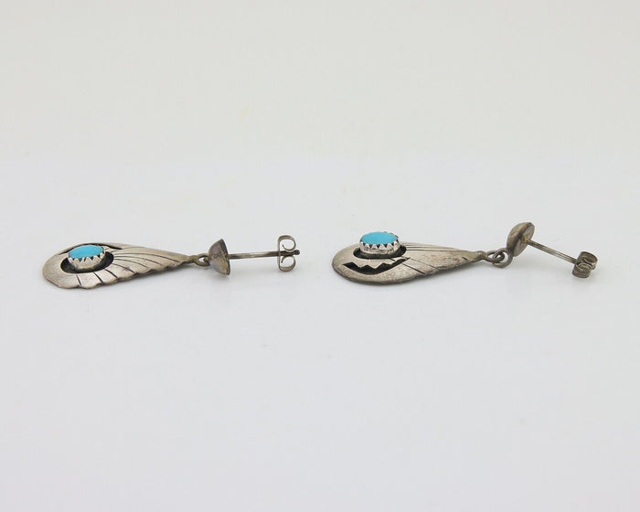 Navajo Earrings 925 Silver Blue Turquoise Native American Artist C.80's