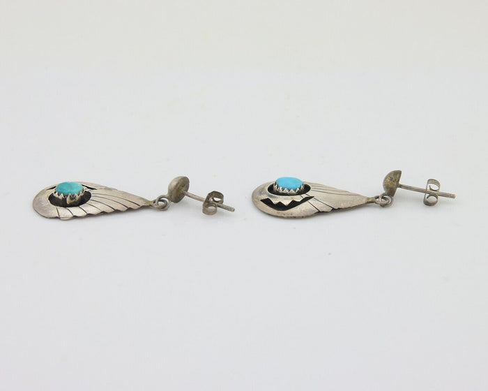 Navajo Earrings 925 Silver Blue Turquoise Native American Artist C.80's