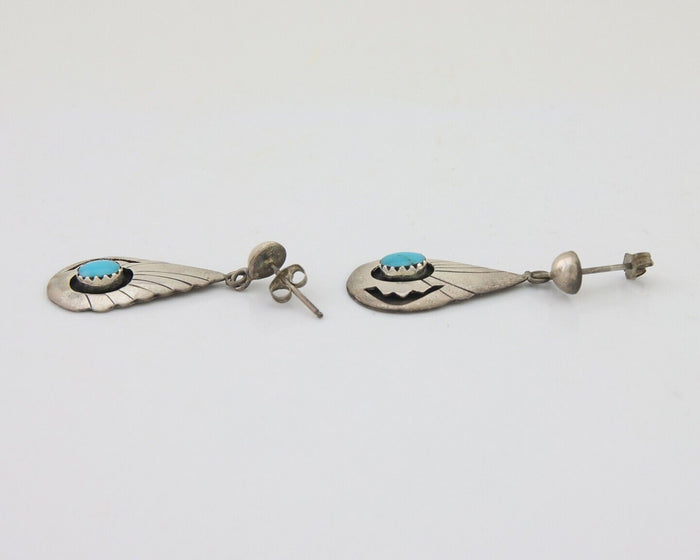 Navajo Earrings 925 Silver Blue Turquoise Native American Artist C.80's