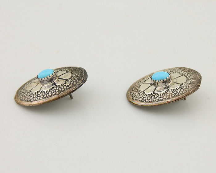 Navajo Earrings 925 Silver Blue Turquoise Native American Artist C.80's