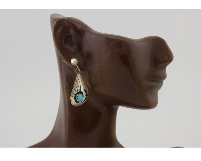 Navajo Earrings 925 Silver Blue Turquoise Native American Artist C.80's