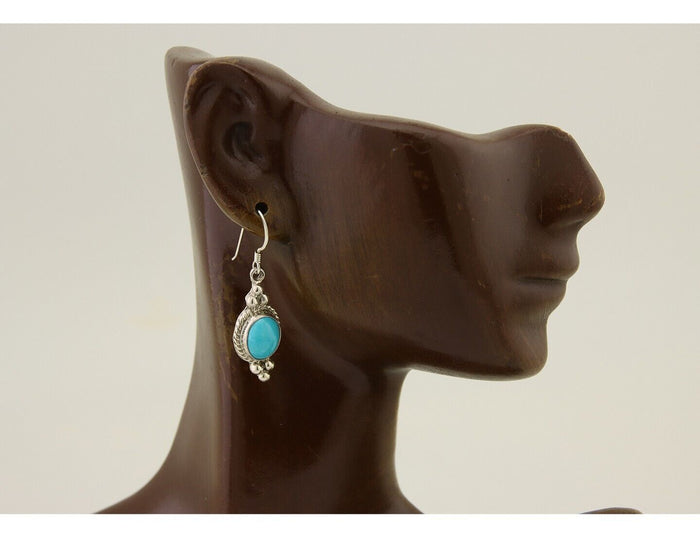 Navajo Earrings 925 Silver Blue Turquoise Native American Artist C.80's