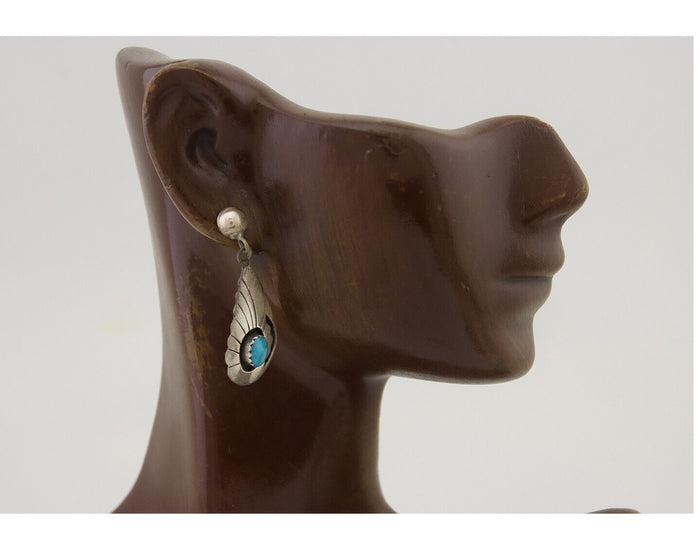 Navajo Earrings 925 Silver Blue Turquoise Native American Artist C.80's