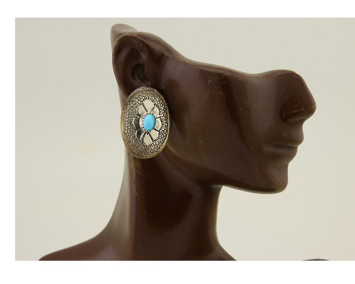 Navajo Earrings 925 Silver Blue Turquoise Native American Artist C.80's