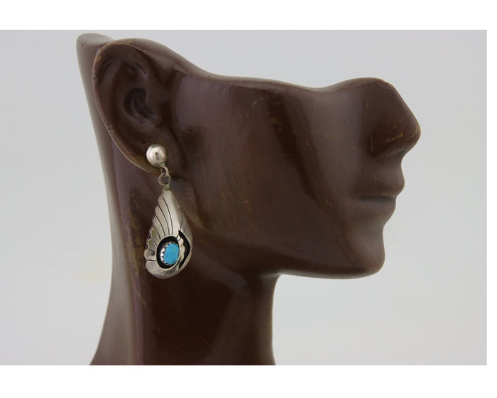 Navajo Earrings 925 Silver Blue Turquoise Native American Artist C.80's