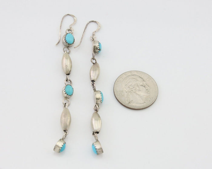 Navajo Earrings 925 Silver Blue Turquoise Native American Artist C.80's
