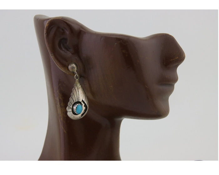 Navajo Earrings 925 Silver Blue Turquoise Native American Artist C.80's