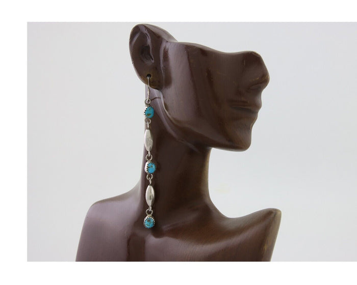 Navajo Earrings 925 Silver Blue Turquoise Native American Artist C.80's