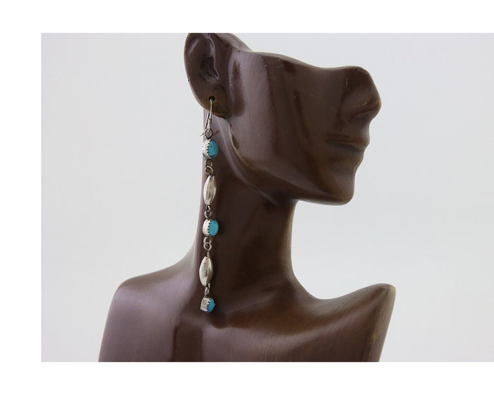 Navajo Earrings 925 Silver Blue Turquoise Native American Artist C.80's