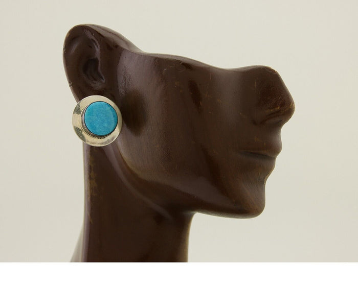 Navajo Earrings 925 Silver Blue Turquoise Native American Artist C.80's