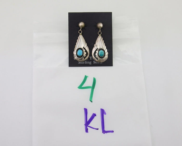 Navajo Earrings 925 Silver Blue Turquoise Native American Artist C.80's