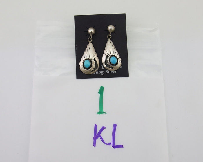Navajo Earrings 925 Silver Blue Turquoise Native American Artist C.80's