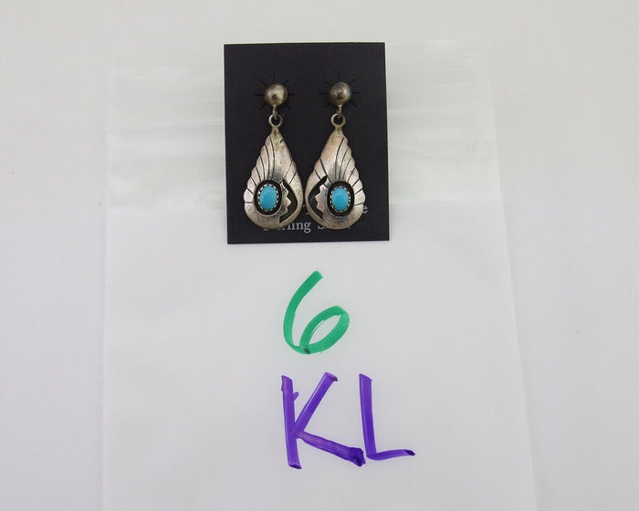 Navajo Earrings 925 Silver Blue Turquoise Native American Artist C.80's
