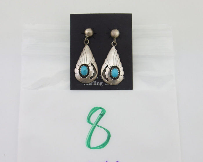 Navajo Earrings 925 Silver Blue Turquoise Native American Artist C.80's