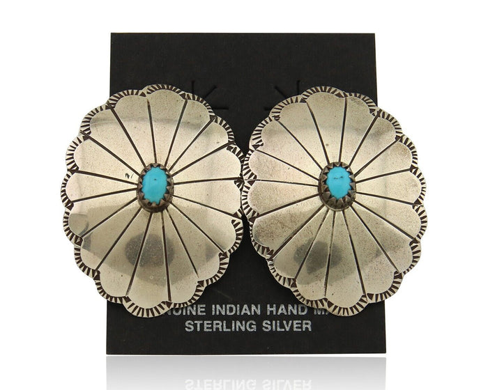 Navajo Earrings 925 Silver Concho Hand Stamped Native Artist C.80's