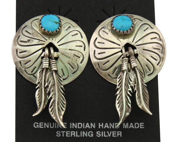 Navajo Earrings 925 Silver Concho Hand Stamped Native Artist C.80's