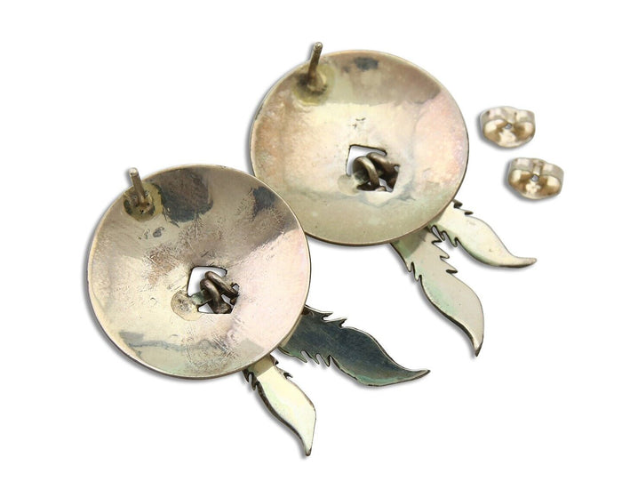 Navajo Earrings 925 Silver Concho Hand Stamped Native Artist C.80's