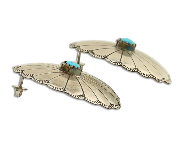 Navajo Earrings 925 Silver Concho Hand Stamped Native Artist C.80's