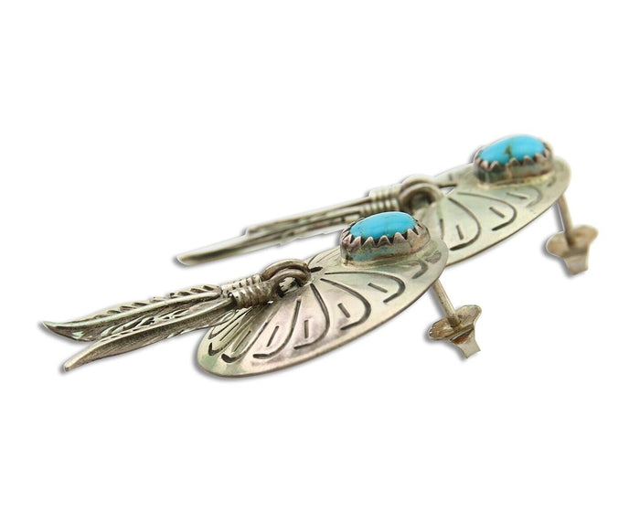 Navajo Earrings 925 Silver Concho Hand Stamped Native Artist C.80's