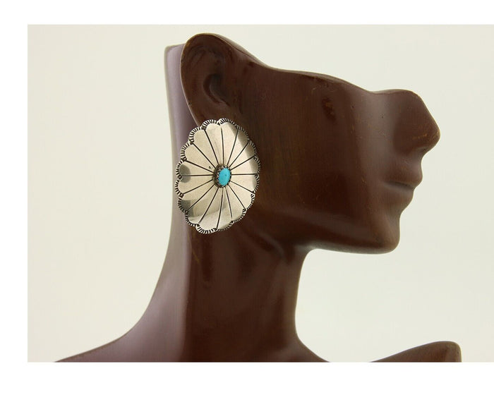 Navajo Earrings 925 Silver Concho Hand Stamped Native Artist C.80's