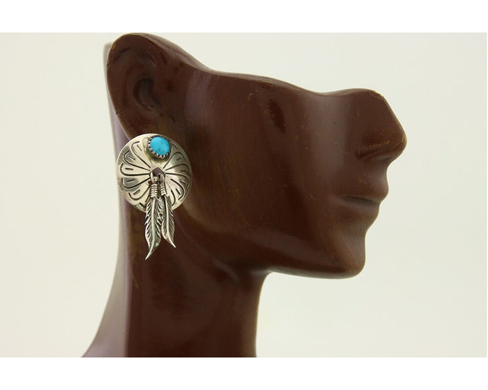Navajo Earrings 925 Silver Concho Hand Stamped Native Artist C.80's