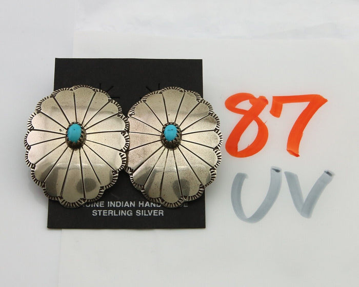 Navajo Earrings 925 Silver Concho Hand Stamped Native Artist C.80's