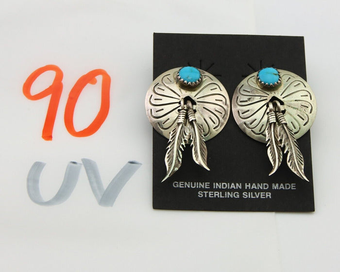 Navajo Earrings 925 Silver Concho Hand Stamped Native Artist C.80's