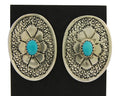 Navajo Earrings 925 Silver Concho Hand Stamped Turquoise Native Artist C.80's