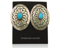 Navajo Earrings 925 Silver Concho Hand Stamped Turquoise Native Artist C.80's