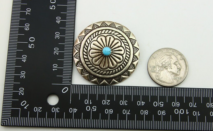Navajo Earrings 925 Silver Concho Hand Stamped Turquoise Native Artist C.80's