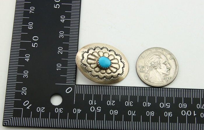 Navajo Earrings 925 Silver Concho Hand Stamped Turquoise Native Artist C.80's