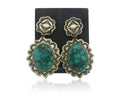 Navajo Earrings 925 Silver Concho Turquoise Native Artist Signed Ikee & DeChelly