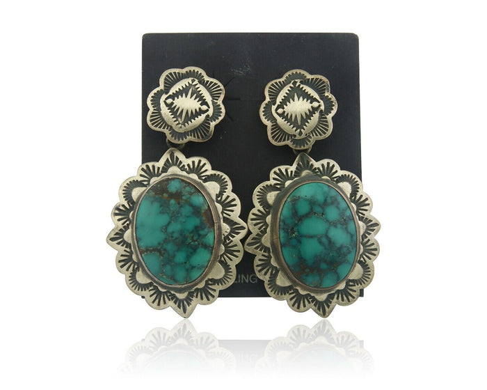 Navajo Earrings 925 Silver Concho Turquoise Native Artist Signed Ikee & DeChelly