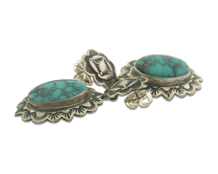 Navajo Earrings 925 Silver Concho Turquoise Native Artist Signed Ikee & DeChelly