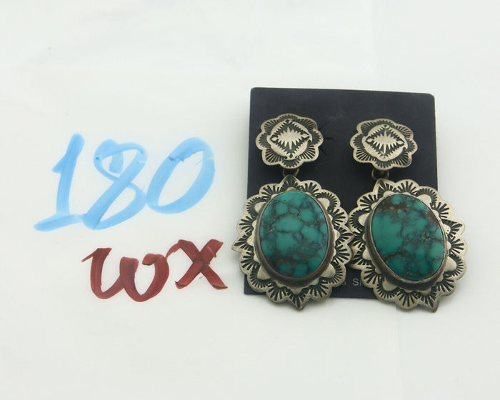 Navajo Earrings 925 Silver Concho Turquoise Native Artist Signed Ikee & DeChelly