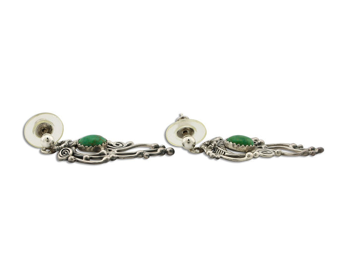 Navajo Earrings 925 Silver Cripple Creek Turquoise Native American Artist C.90's