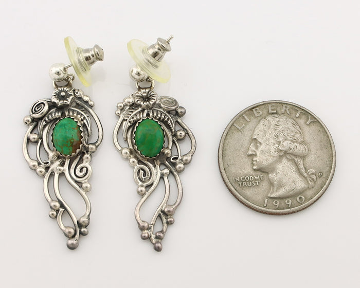 Navajo Earrings 925 Silver Cripple Creek Turquoise Native American Artist C.90's