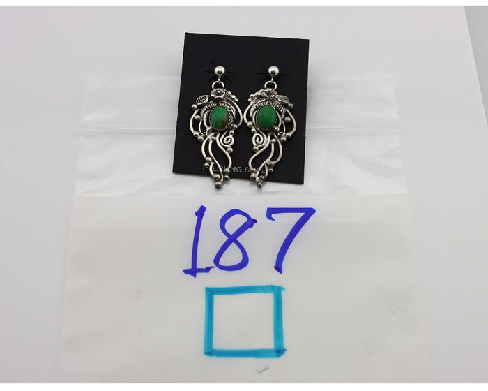 Navajo Earrings 925 Silver Cripple Creek Turquoise Native American Artist C.90's