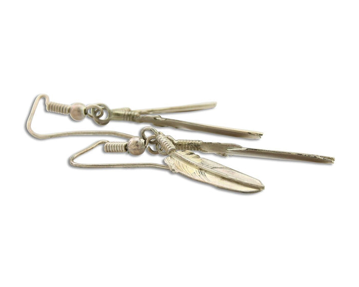 Navajo Earrings 925 Silver Dangle Eagle Feather Native American Artist C.80's