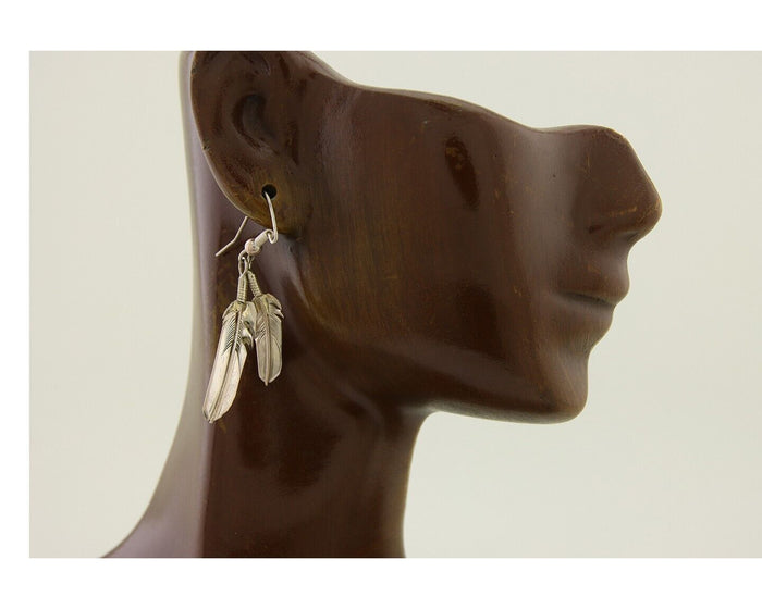Navajo Earrings 925 Silver Dangle Eagle Feather Native American Artist C.80's