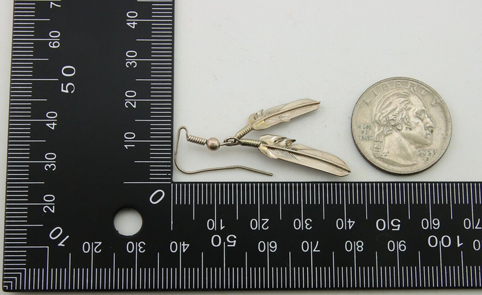 Navajo Earrings 925 Silver Dangle Eagle Feather Native American Artist C.80's