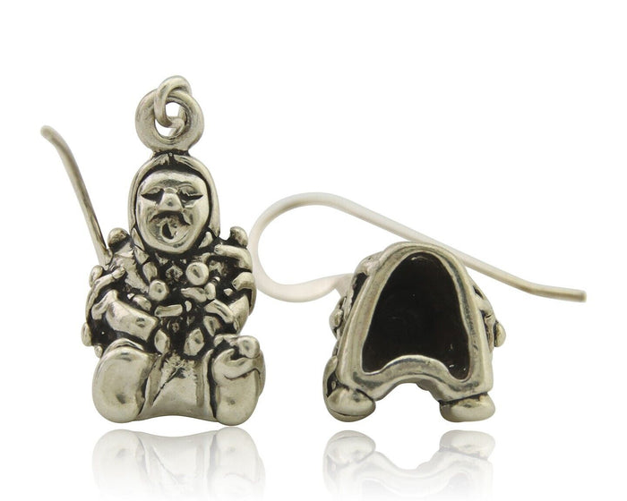 Navajo Earrings 925 Silver Dangle Indian with Kids Native American Artist C.80's