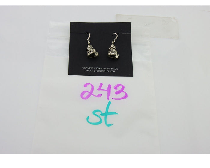 Navajo Earrings 925 Silver Dangle Indian with Kids Native American Artist C.80's