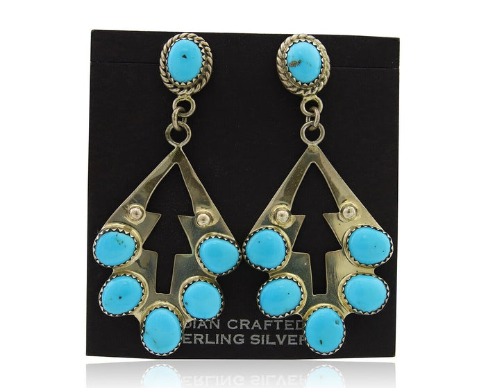 Navajo Earrings 925 Silver Dangle Natural Blue Turquoise Native Artist C.80's