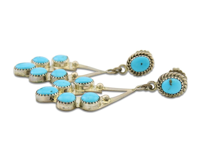 Navajo Earrings 925 Silver Dangle Natural Blue Turquoise Native Artist C.80's