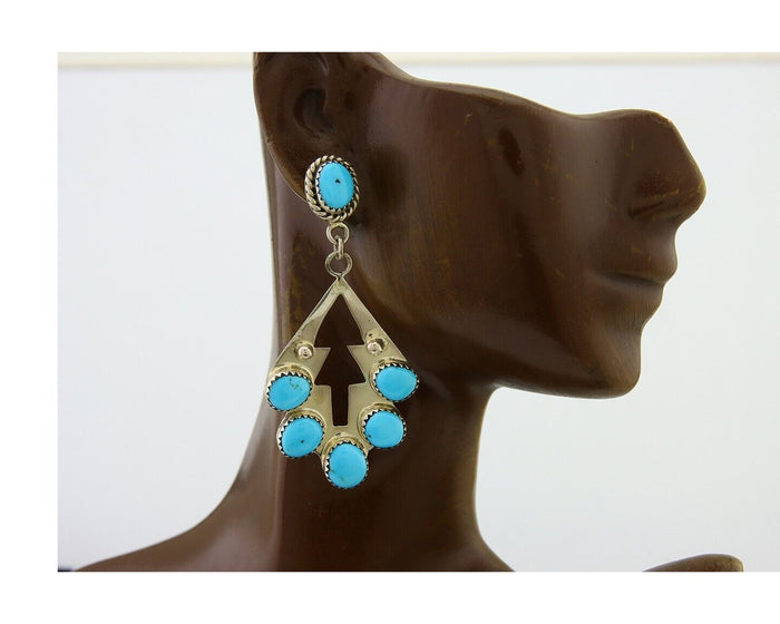 Navajo Earrings 925 Silver Dangle Natural Blue Turquoise Native Artist C.80's