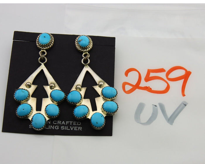 Navajo Earrings 925 Silver Dangle Natural Blue Turquoise Native Artist C.80's