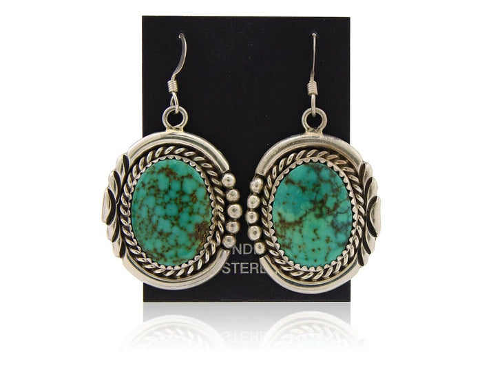 Navajo Earrings 925 Silver Dangle Natural Spiderweb Turquoise Native Artist C80s
